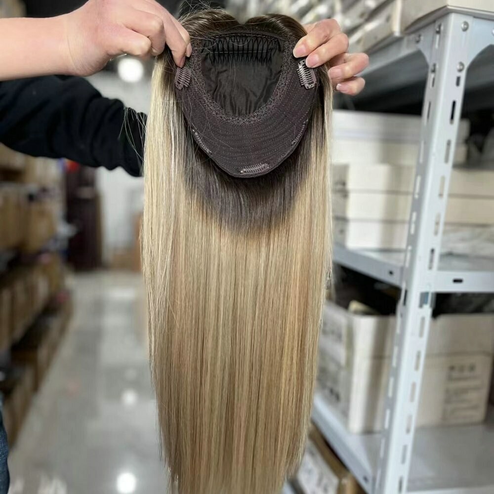 Jewish Hair Topper Human Natural Hairpiece 100% Natural Hair Clip Pad Real Hair
