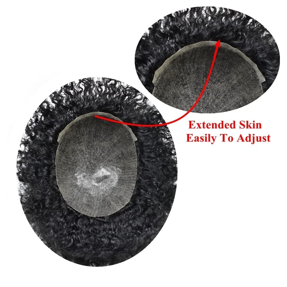 Afro Curl Toupee for Black Men Full PU Human Hair System Kinky Curly Hair Units