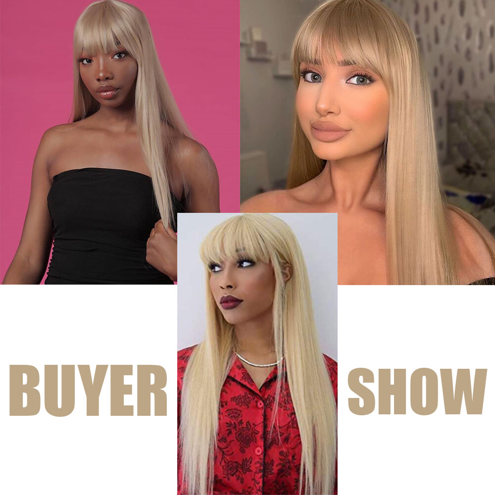 Blonde Cosplay Wig With Bangs Heat Resistant Hair Long Straight Women Natural
