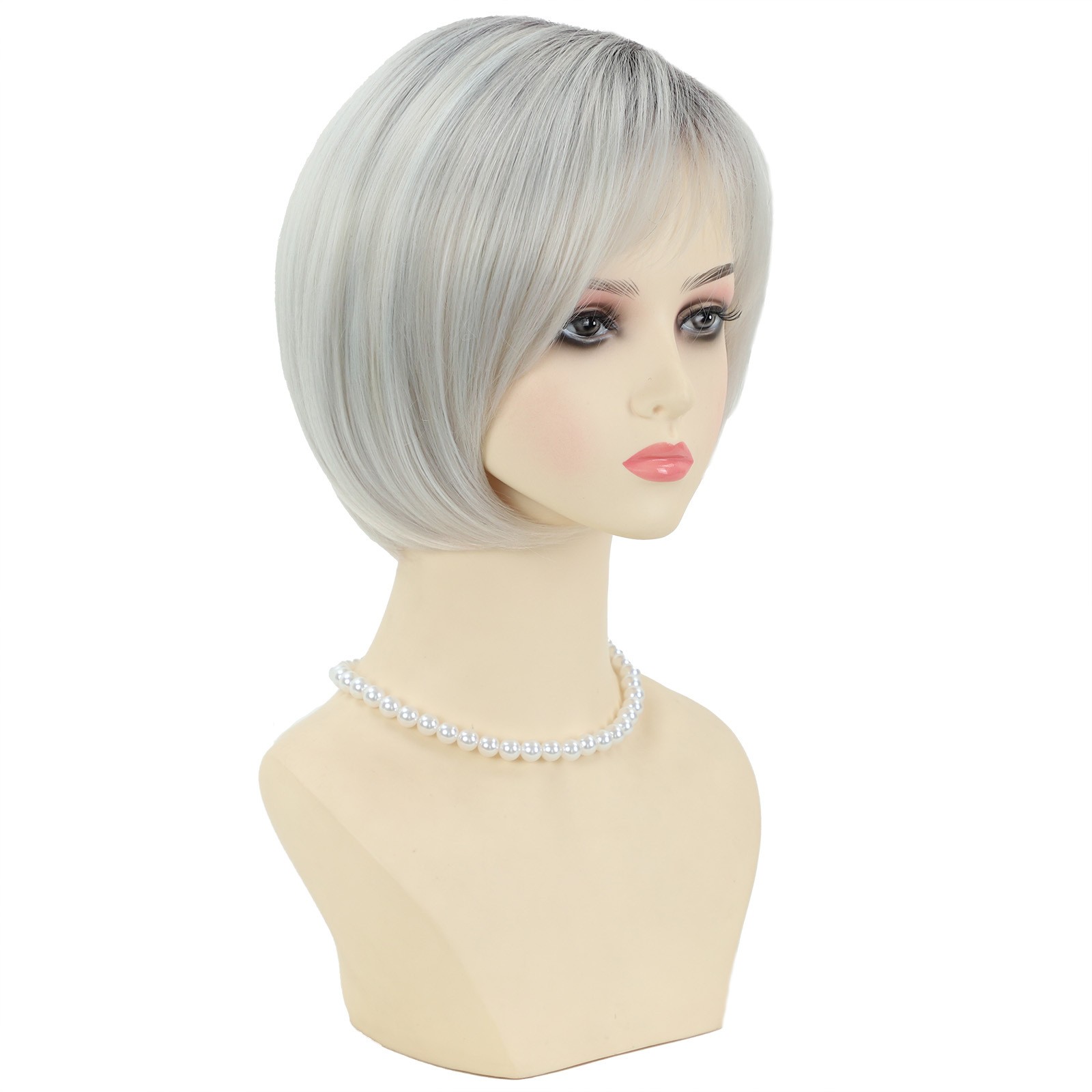 Gray Short Straight Full Bang Bob Synthetic Wig for Women Natural Fashion Daily
