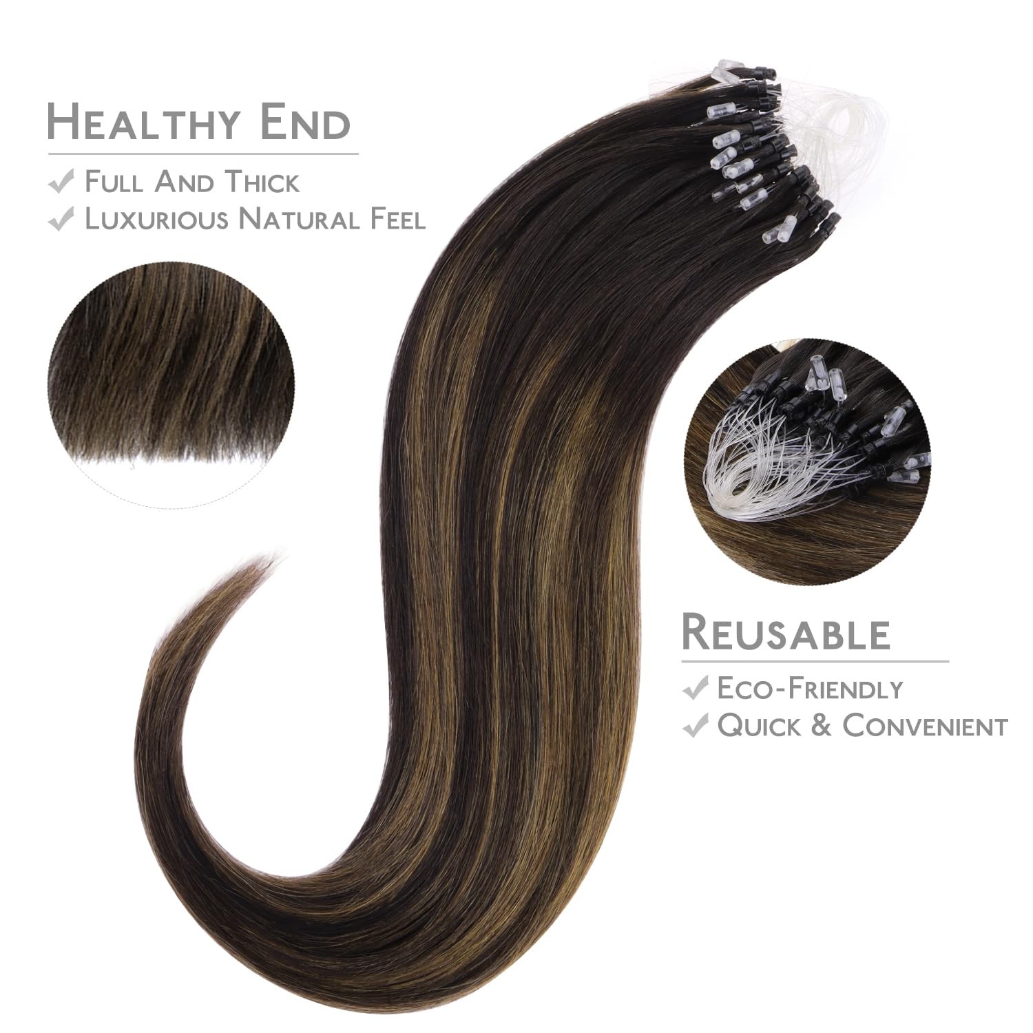 Wennalife Microlink Hair Extensions Human Hair 50G 50S 20 Inch Balayage Dark