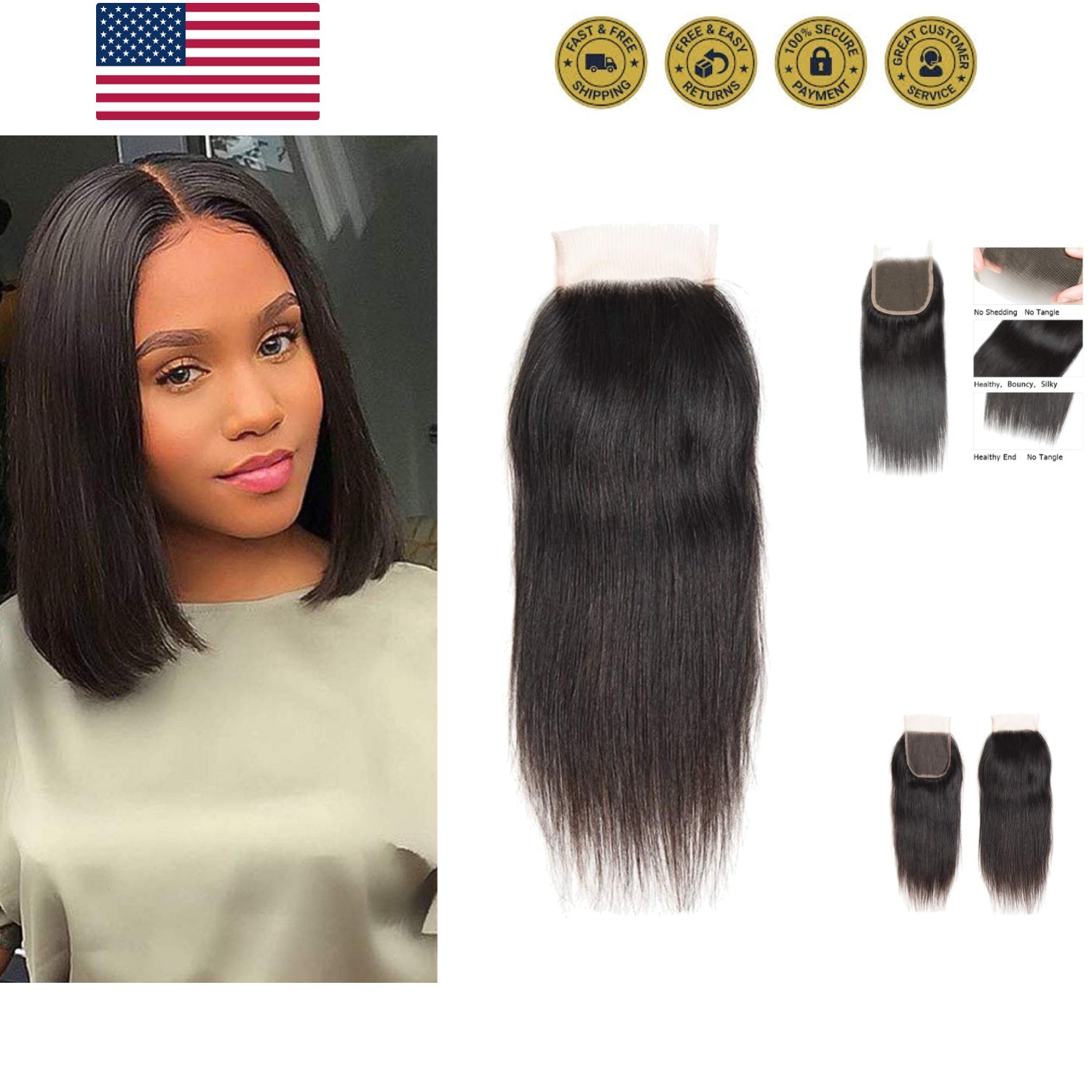 Straight Lace Closure Human Hair 4×4 HD Lace Closure 10 Inch Unprocessed Braz…