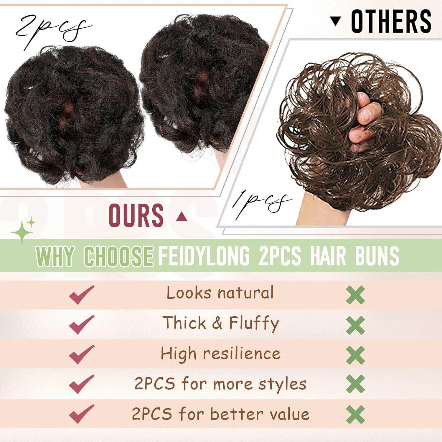 2 PCS Messy Bun Hair Piece Wavy Curly Scrunchies Synthetic Chignon Ponytail Hair