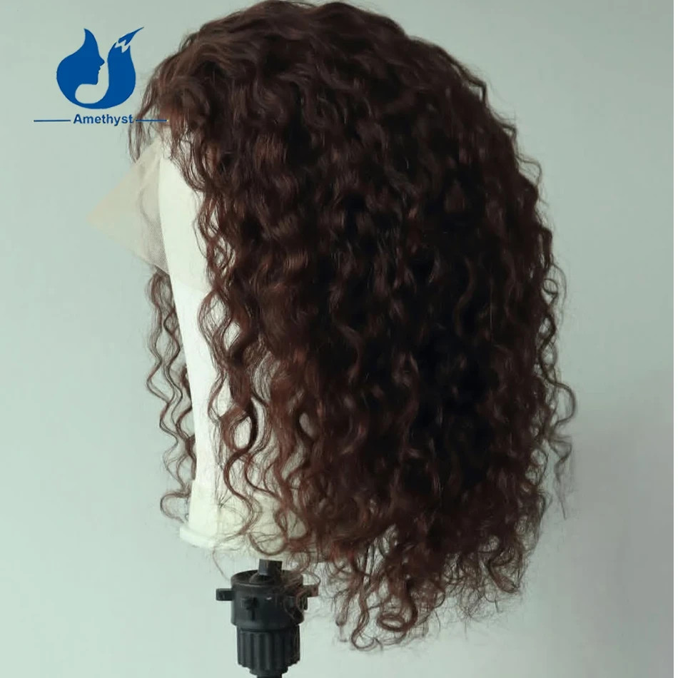 Curly #3 Dark Brown Short Bob Male Wig 13×6 Lace Front Wig For Men Human Hair