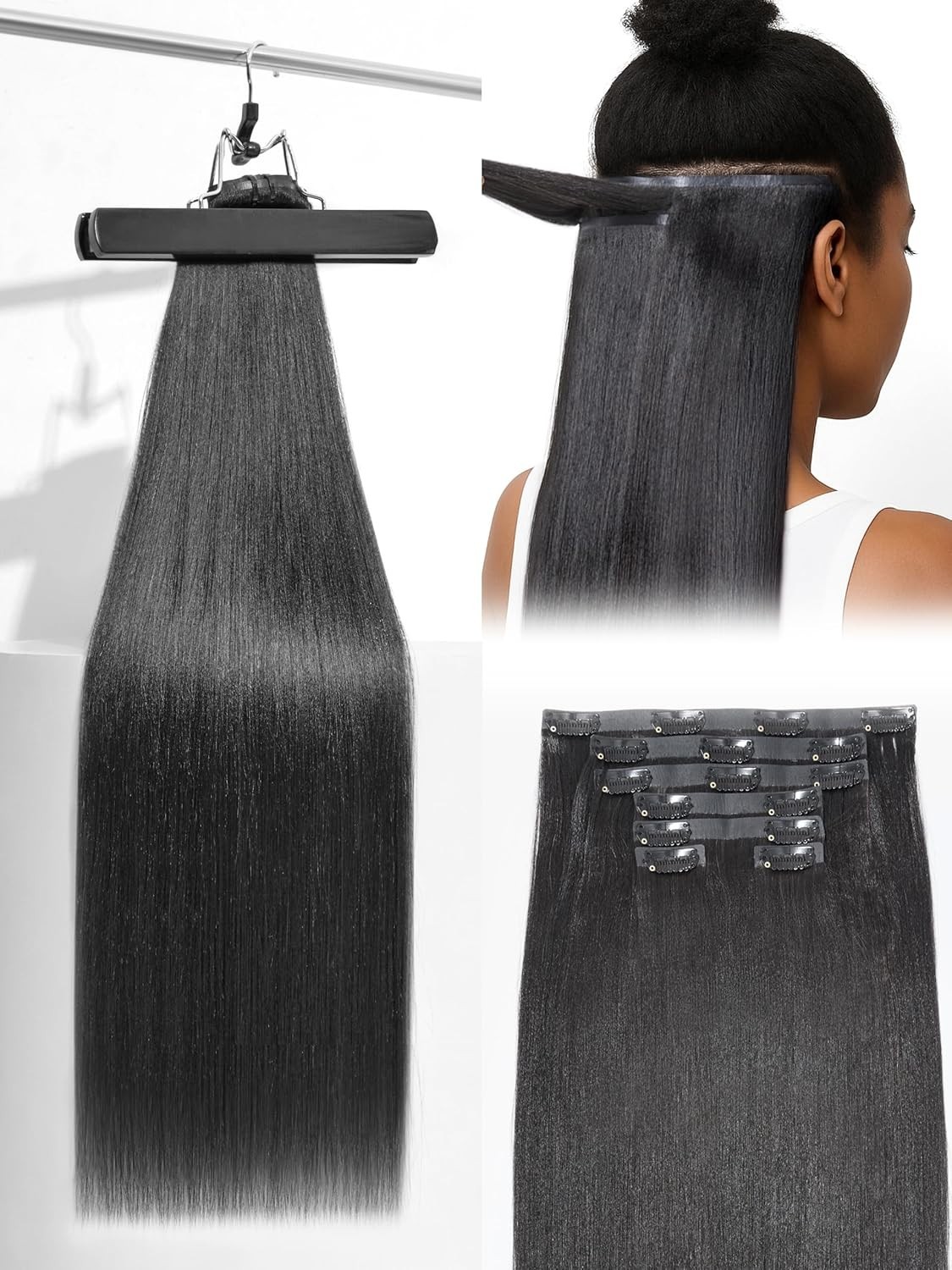 Remy Clip In Human Hair Extensions #1 Jet Black 16 inches 100 grams 7 Pieces