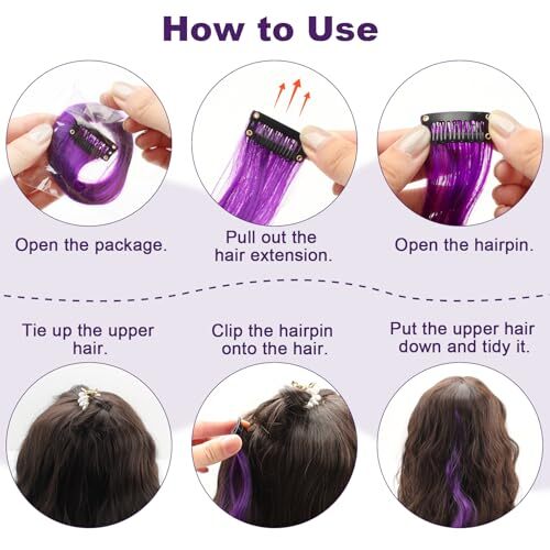 10 PCS Purple Hair Extensions, Curly Wavy Synthetic 10 PCS-Dark Purple