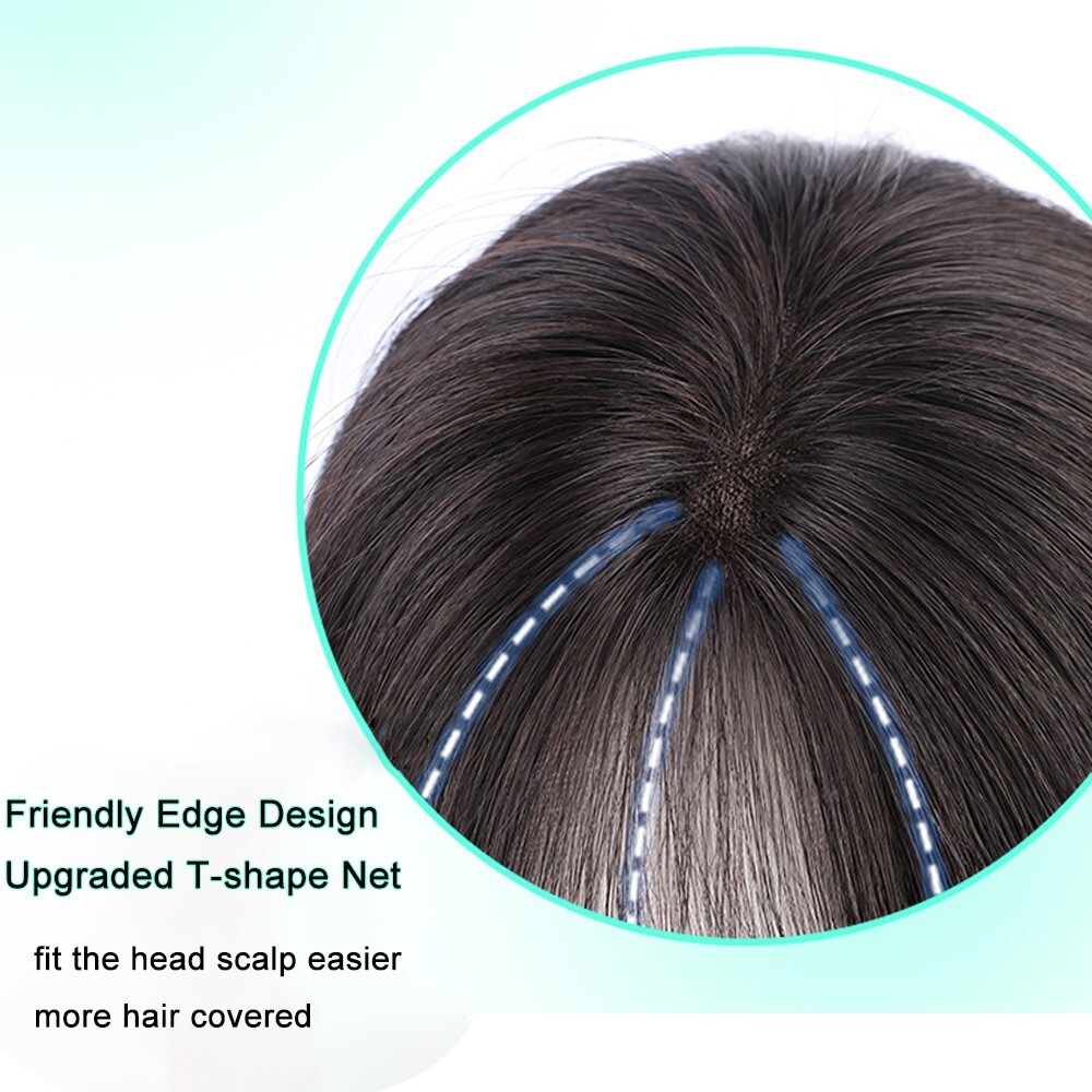 10″ 100% Human Hair Topper with Bangs Fringe Clip in Hairpiece Top Piece Toupee