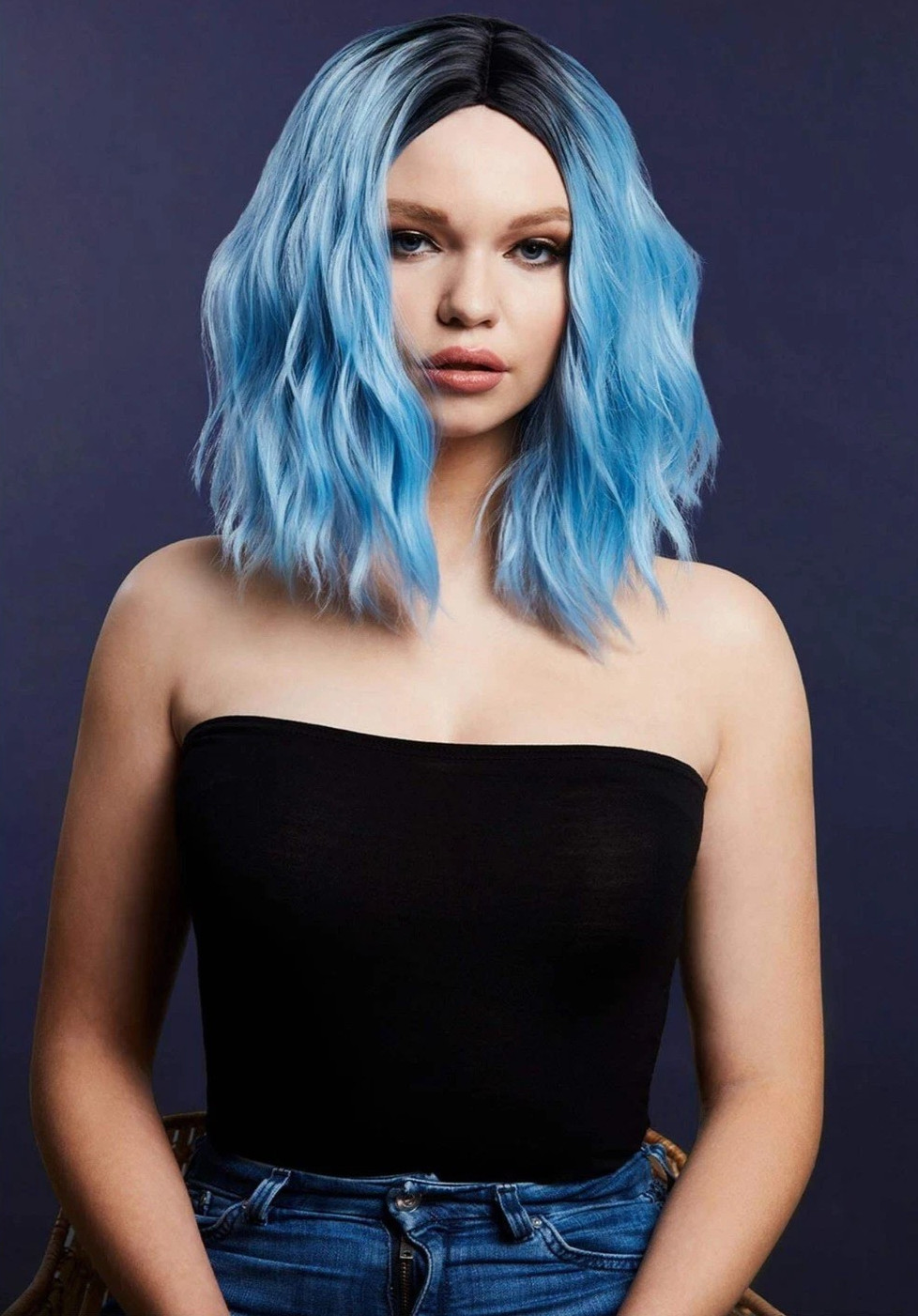 Fever Cara Wig baby blue black ombre woman soft wave daily dance stage actress