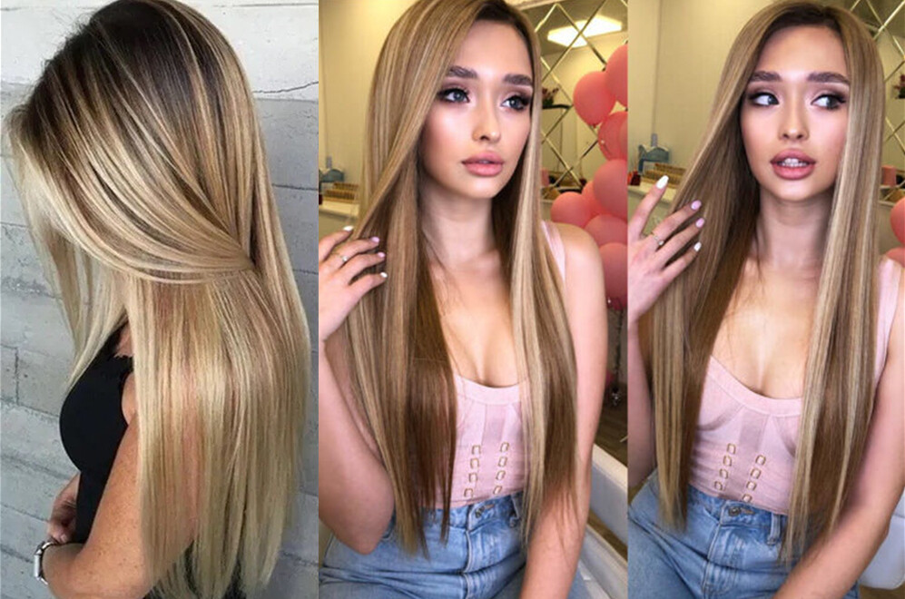 Long Ombre Brown Blonde Wig for White Black Women Dirty Blond Highlight Straight