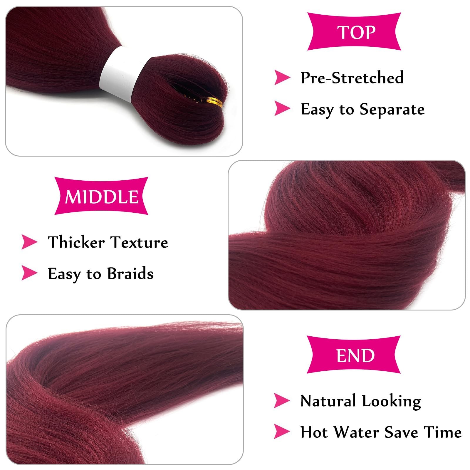 Burgundy Braiding Hair Pre Stretched with Micro Bohemian Ocean Wave Wavy Brai…