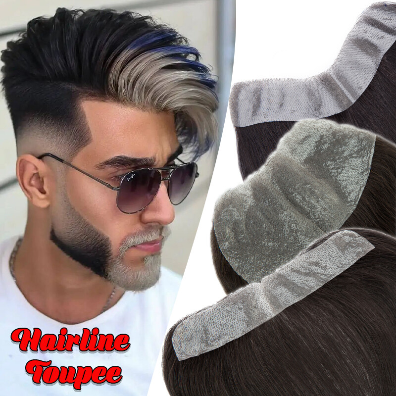 Frontal Hairline Mens Touppe Remy Seamless Tape In Human Hair System Forehead