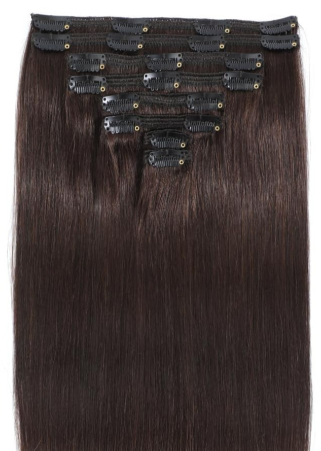 130g 8 Pieces Remy Human Hair Clip in Extensions Straight 2 Brown Double Weft 26