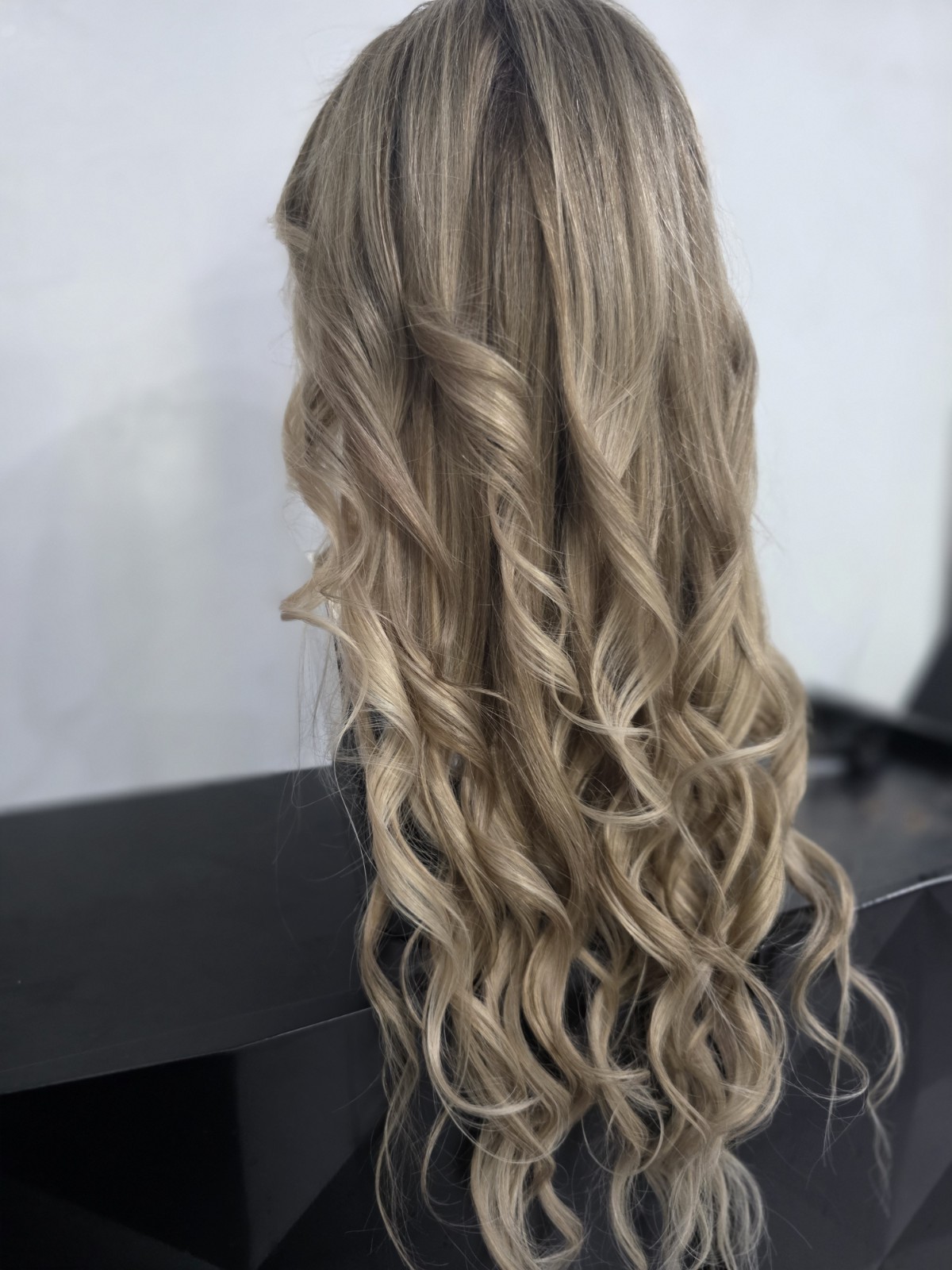 30-inch custom-colored wig crafted from virgin human hair, designed to emulate