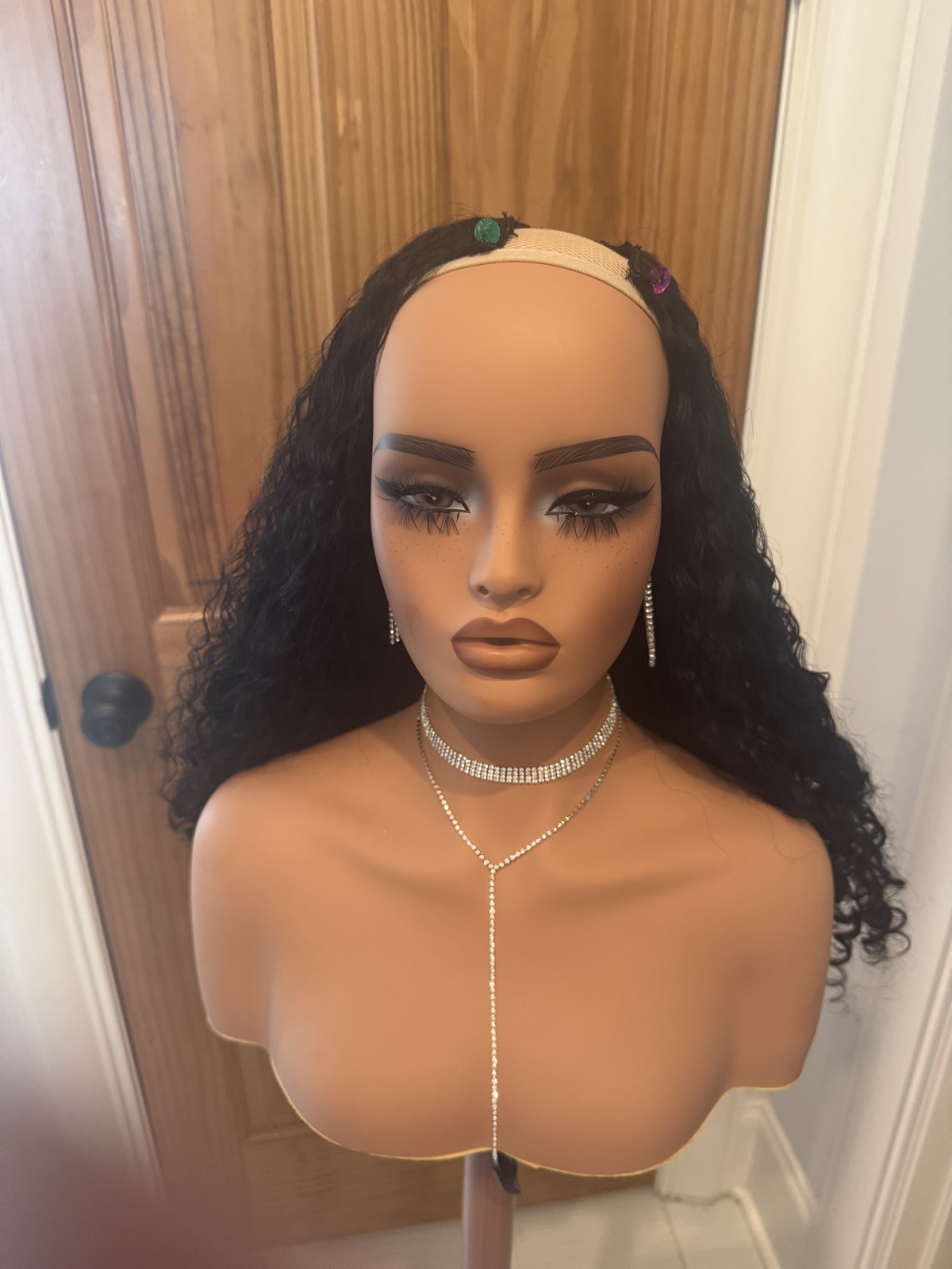 24” Custom Raw Burmese Curly U-Part Wig – Black w/ Red Highlights – New