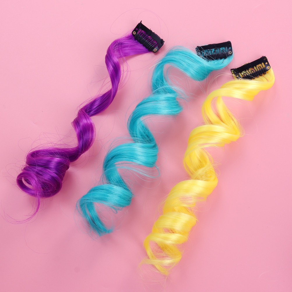 Coloured Hair Extensions Clip Curly Children Restylable 22Pcs 50x2x1cm