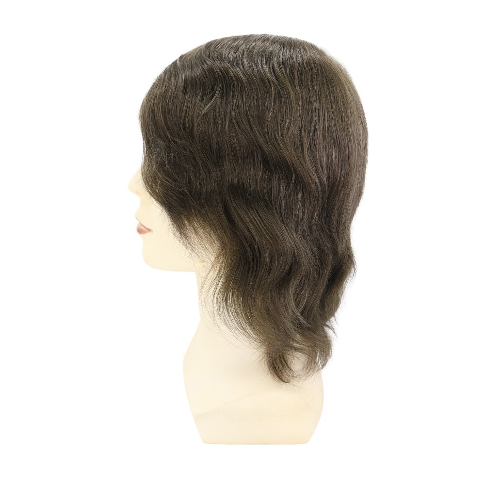Full Head Wig French Lace Center Poly Skin Human Hair Wig Medium Size 6” Hair