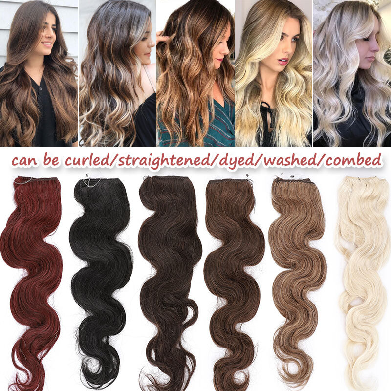 Wire Hair Extensions Real Remy Human Hair Hidden One Piece Headband Weft NO-CLIP
