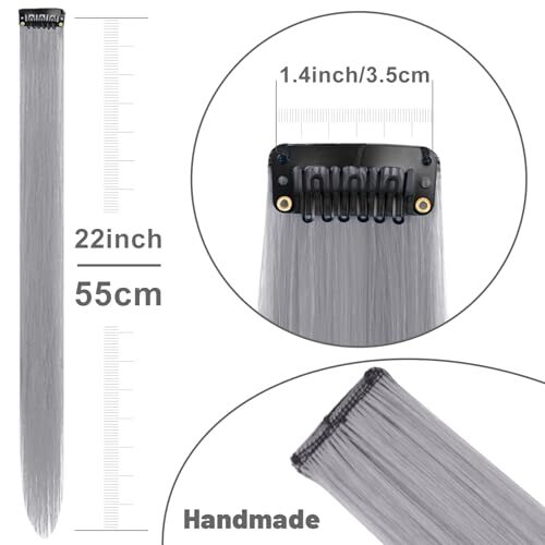 22 inch Colored Hair Extensions Straight Hairpiece, Multi-colors Party Gray
