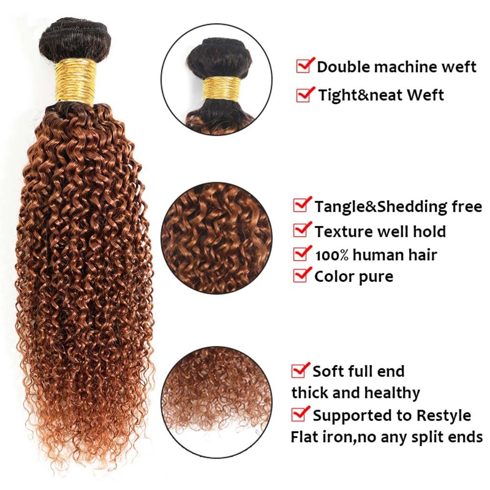 Biliisyff 1B30 Bundles Brown Curly Wave Human Hair Bundles Two Tone Black And