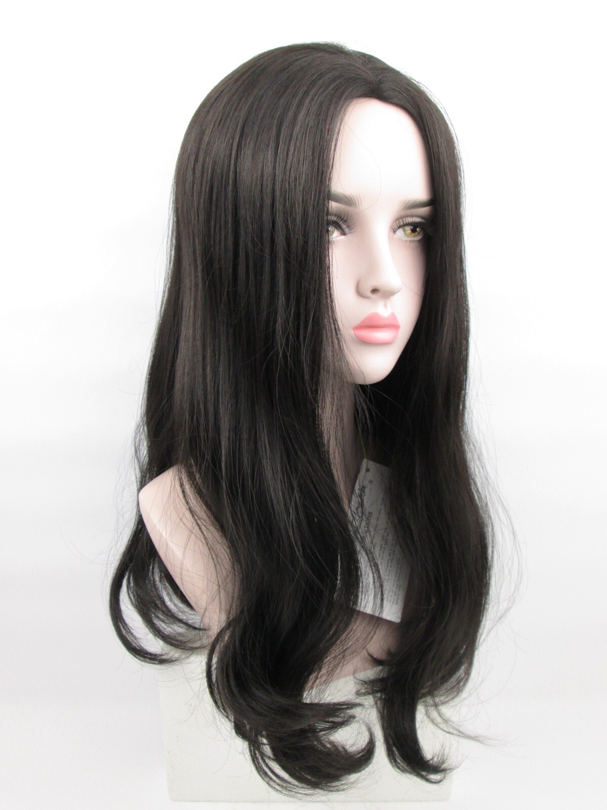 WOMENS LONG STRAIGHT HAIR WIG W/ SOFT CURLS ENDS NO BANGS SKIN TOP CHRISTINE