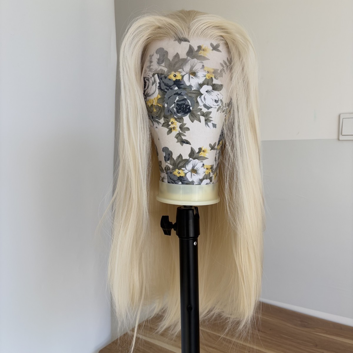 Synthetic Hair Heat Resistant Long Straight Platinum blonde HD Lace Front Wig