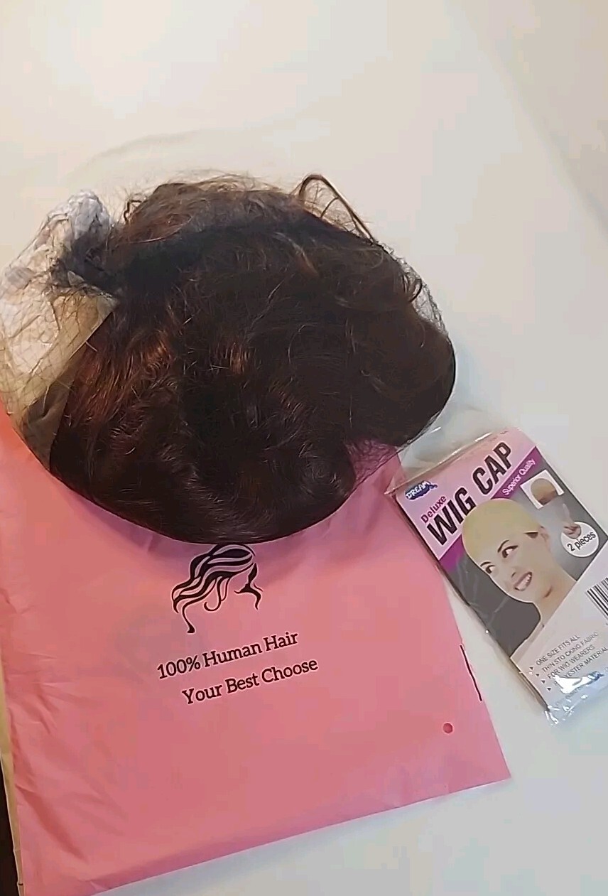 human hair wigs/ 100% Human Hair ( 2 Pack Deluxe Wig Cap Included ).