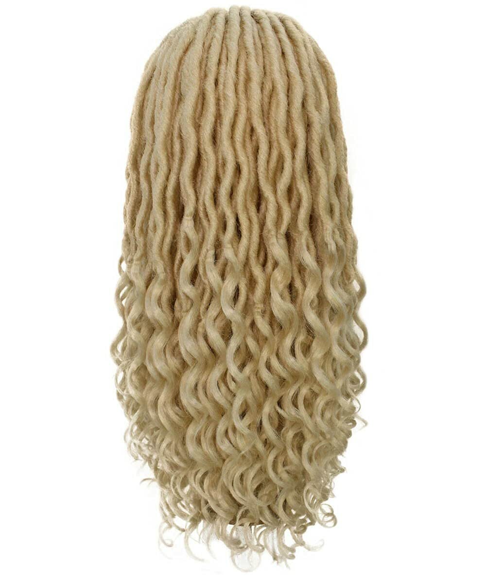 LUXLUXE Andrea 4×4 Curly Long 4X4 Hand Tied Lace Braid Light Blonde Wig