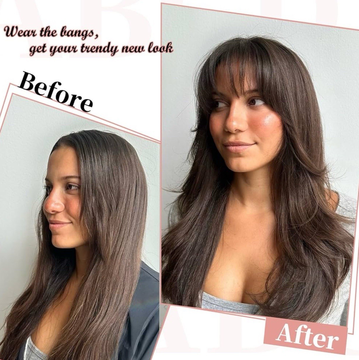 Real Human Hair Clip On Bangs Brown Black Wispy Fringe w/ Temples