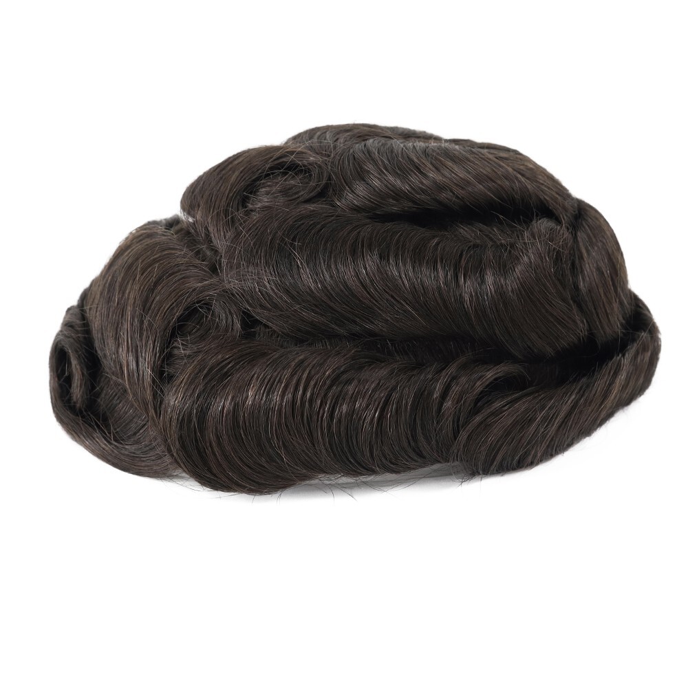 Mens Human Replacement System Skin Toupee Black Grey Hair Toupee Hairpieces 8X10