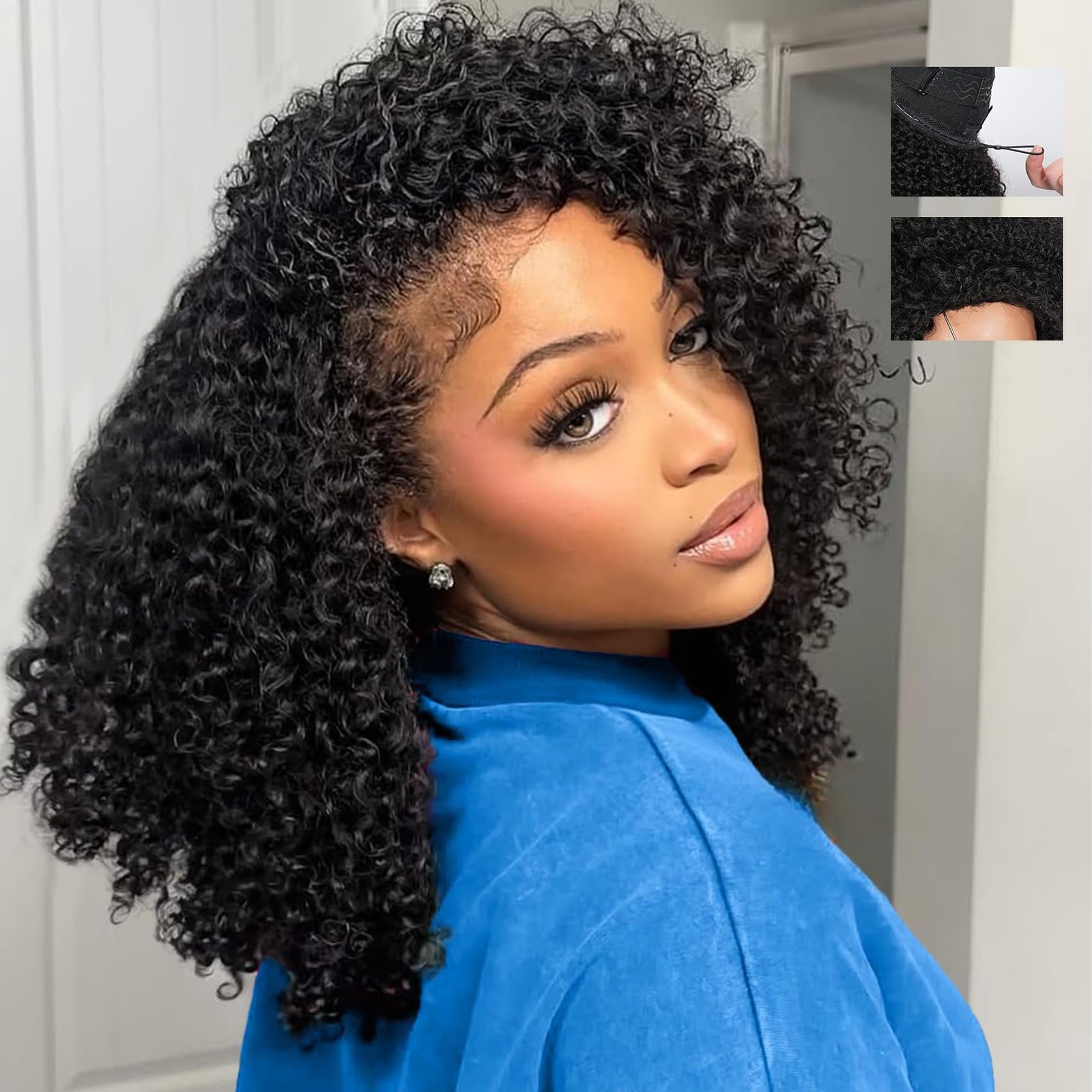 Kinky Curly Half Human Hair 200% Density 3 In 1 Glueless Wear and Go Kinky Cu…
