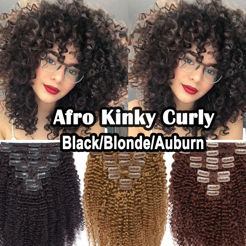 Big Thick Afro Kinky Curly Hair Clip In Human Hair Extensions Black Brown Blonde