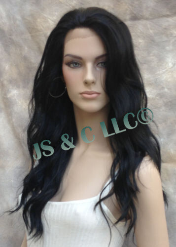 Human Hair Blend Full Lace Front Wig Heat OK Wavy Off Black sy1B