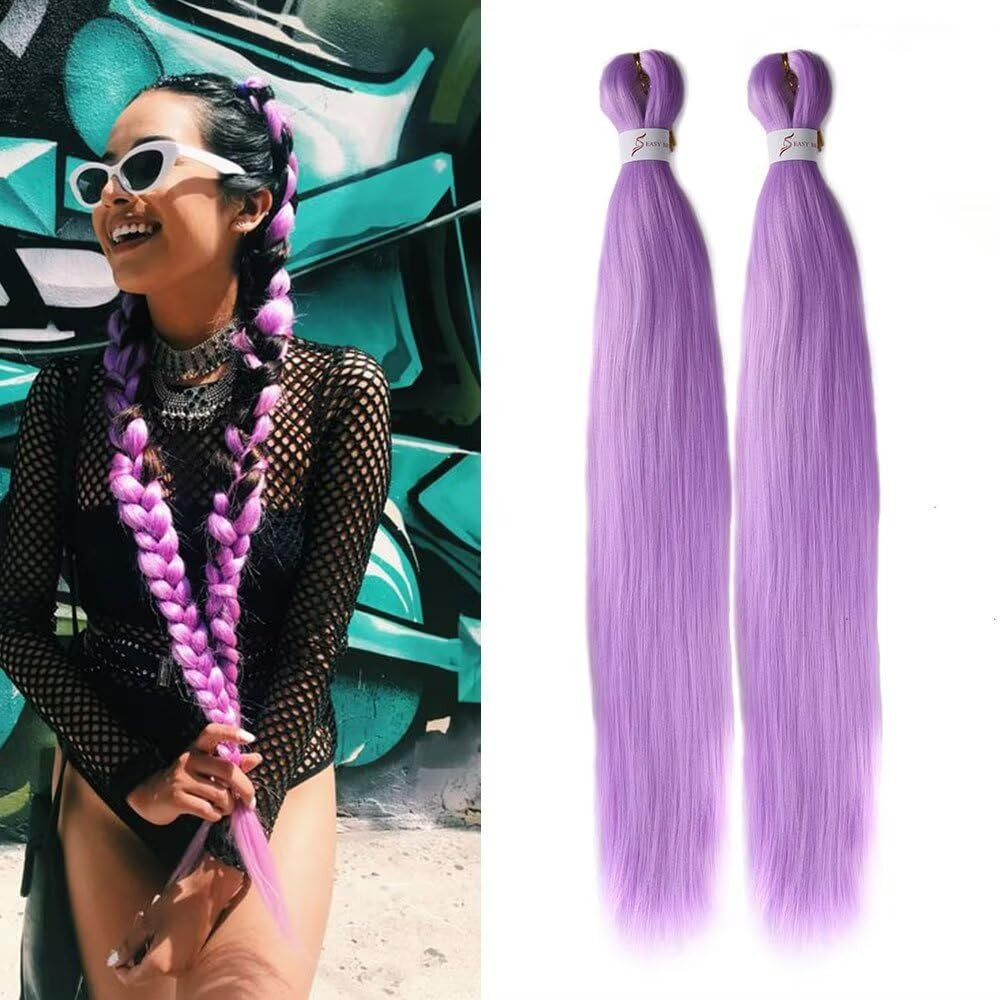 Purple Braiding Hair 24Inch 3 Packs Braiding Hair Pre Stretched Colored Hair Ext