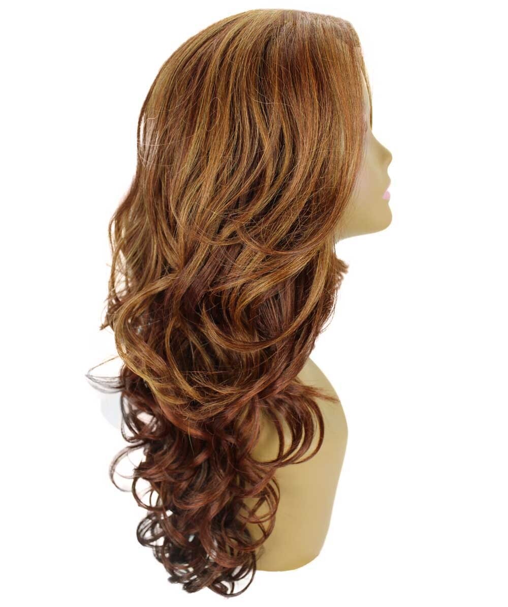 Kendra Wavy 24.5″ Long 13×2.5 Hand-Tied Lace Front Wig, Copper Auburn Blend