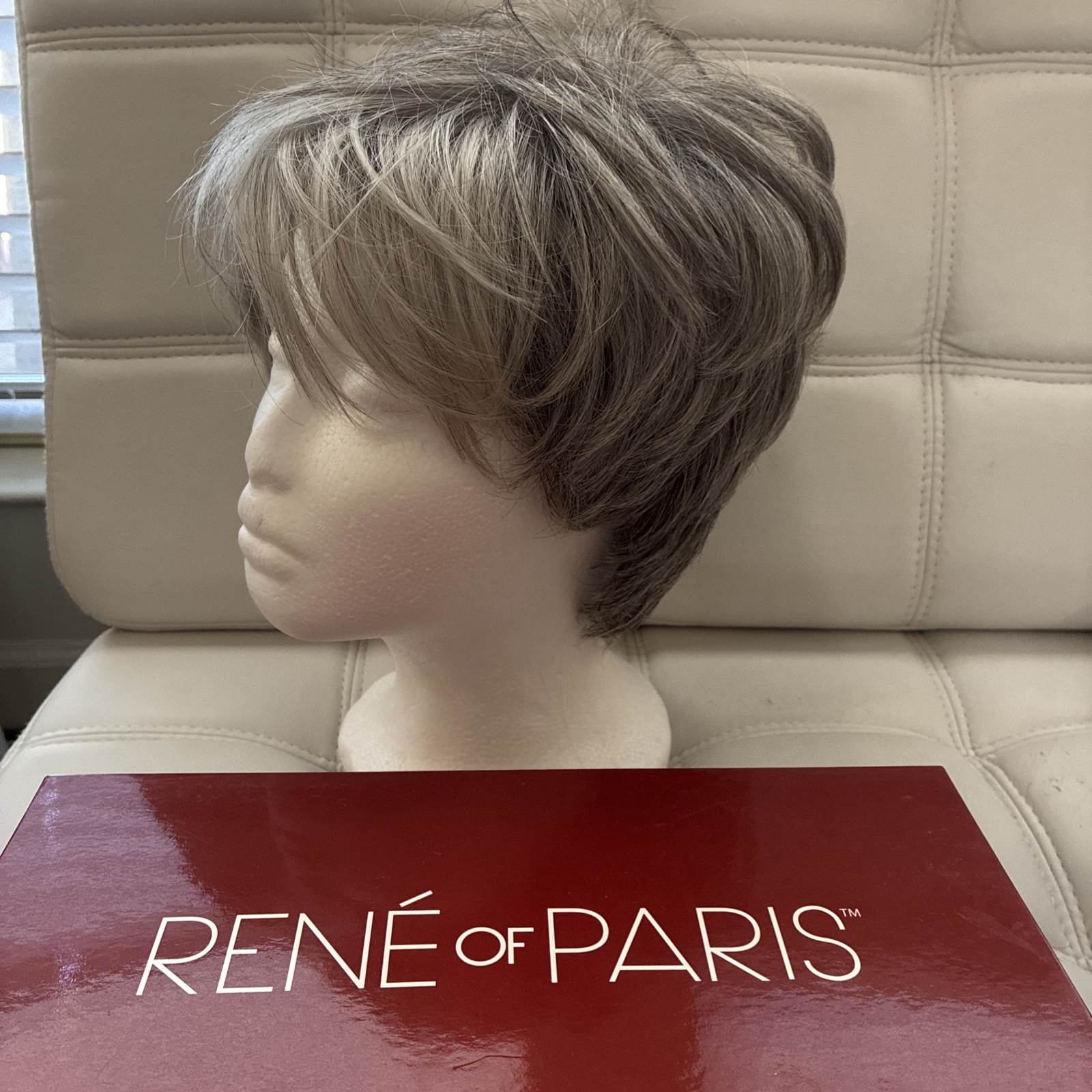 Rene of Paris Wig Silver Stone Short Pixie Cut Grey White Salt Pepper Bob