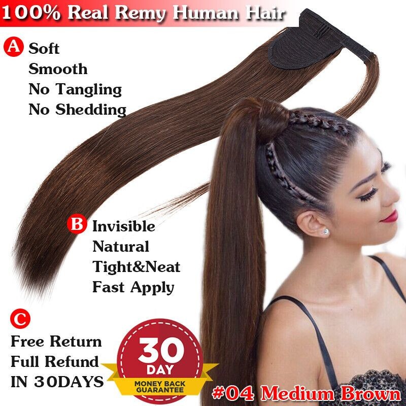 Ponytail Extension Claw Clip Long Thick Natural Remy Human Hair Multi Colors