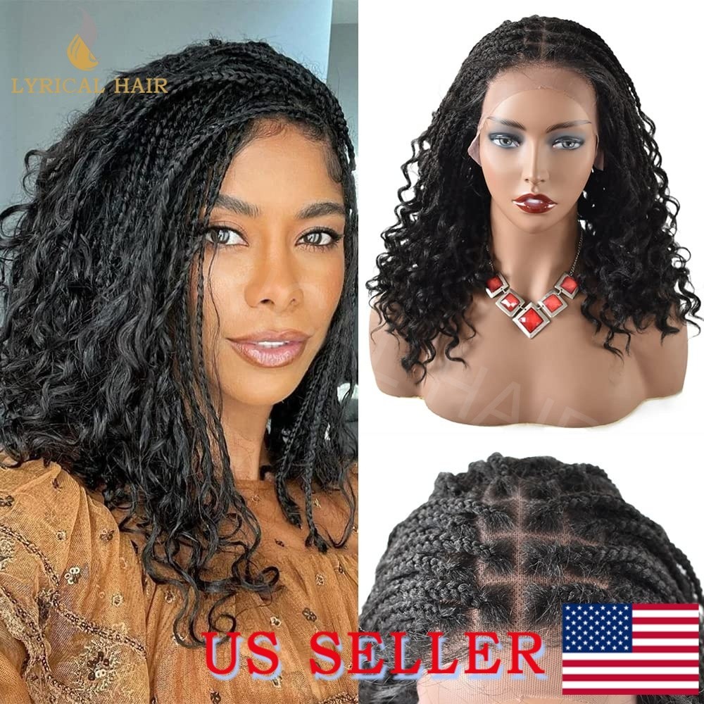 Afro Box Braided Wigs For Black Women Synthetic Curly Lace Braids Wig Baby Hair