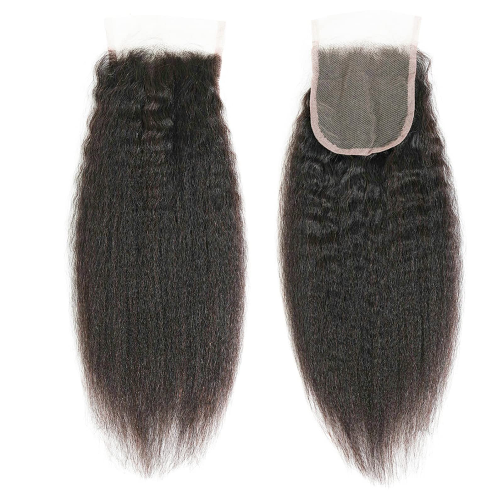 Brazilian Human Hair Closure Kinky Straight Virgin Hair Remy Yaki Lace Closur…