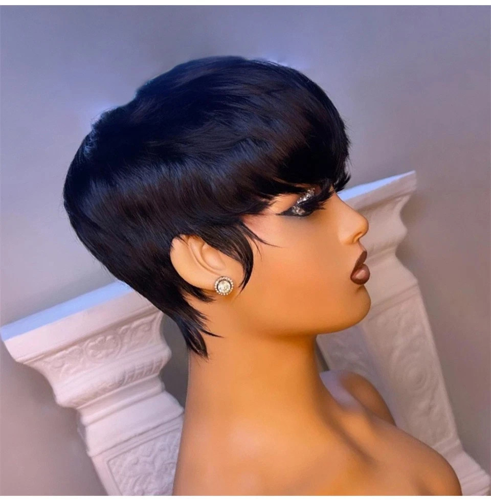 Short 6″ Straight Human Hair Wig for Women Pixe Cutting Wig Natural Soft Wig
