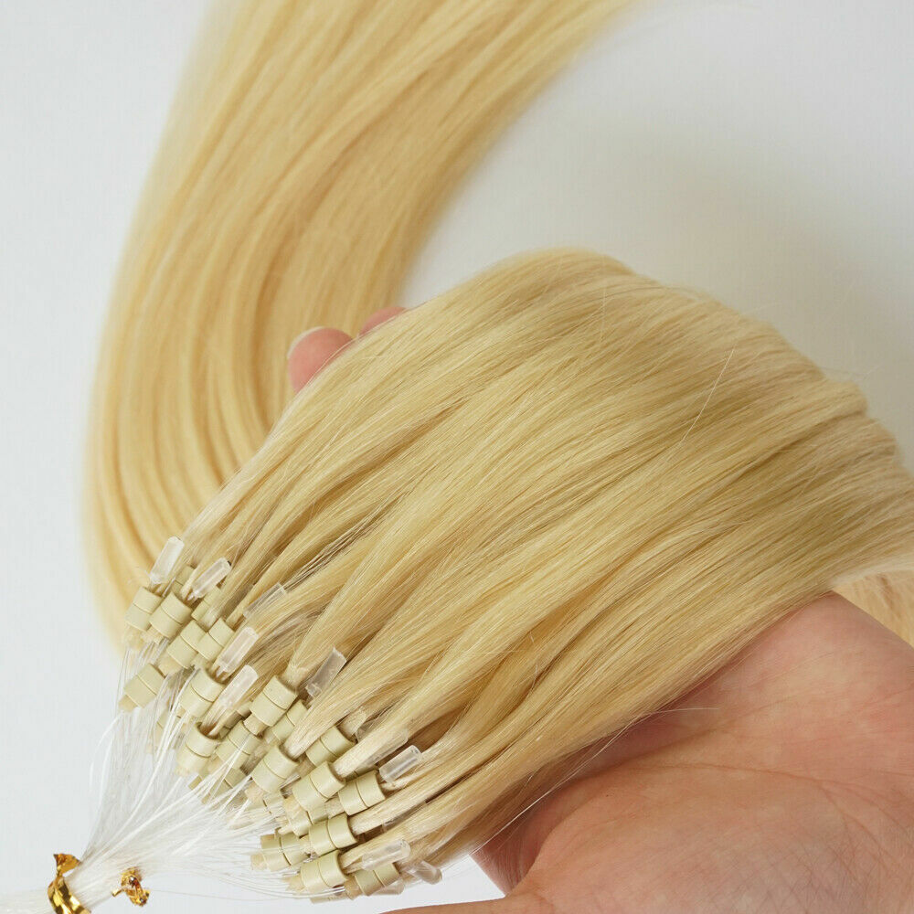 Pre-Looped Micro Ring Human Hair Extensions Silicone MicroBeads Link Full Head1g
