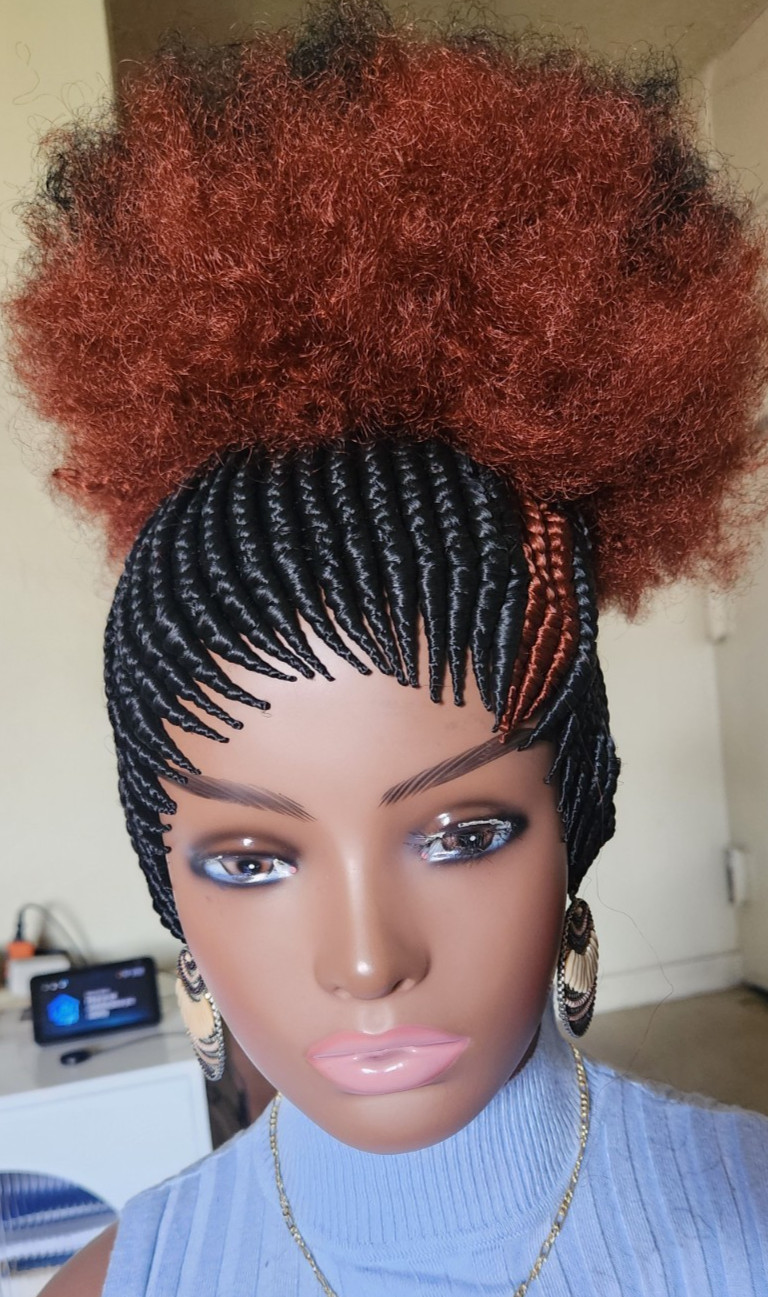 Fully Hand Braided box Afro kinky 1B/Burgundy
