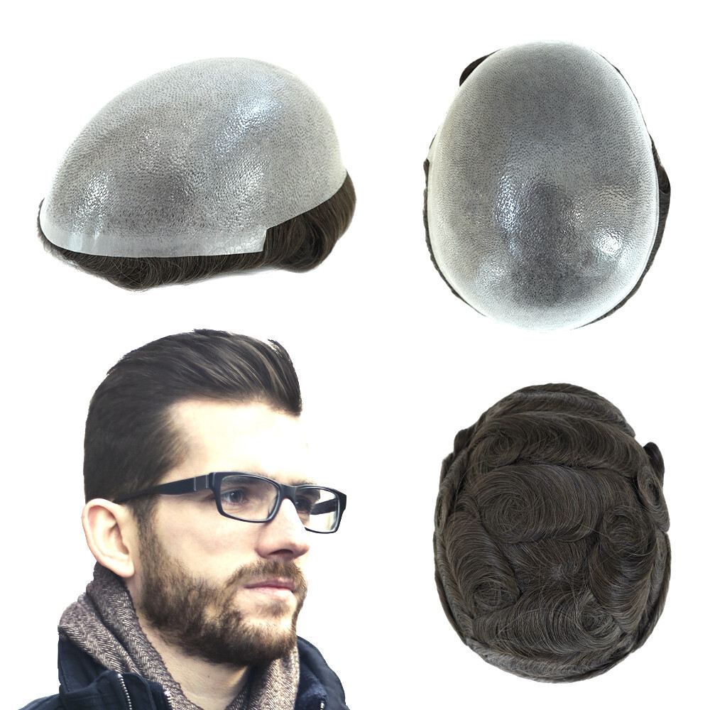 Thin Skin Human Hair Replacement System Mens Toupee Hairpieces 8×10 #4ASH