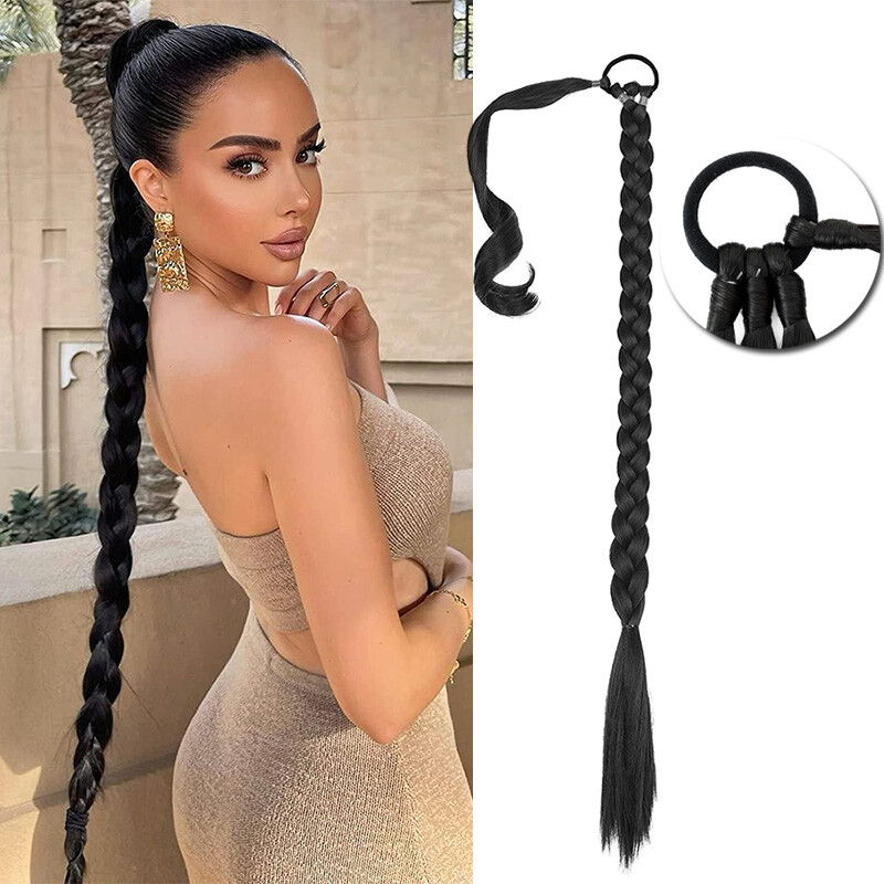 Mega Long 34in DIY Braids Ponytail Tie Wrap On Braid Pony Tail Hair Extensions