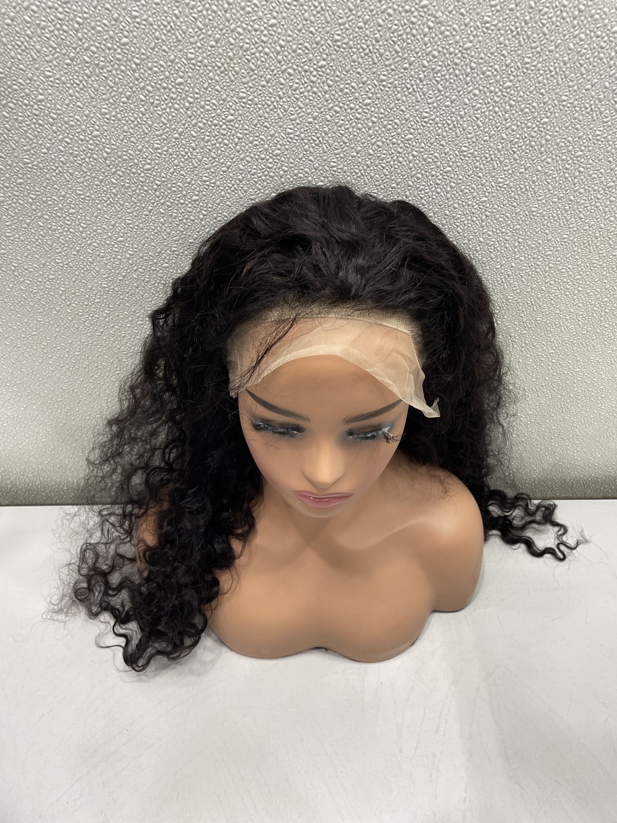 Natural Black Deep Wave Human Hair Blend 13×4 Lace Front 180% Density Wig, 26″