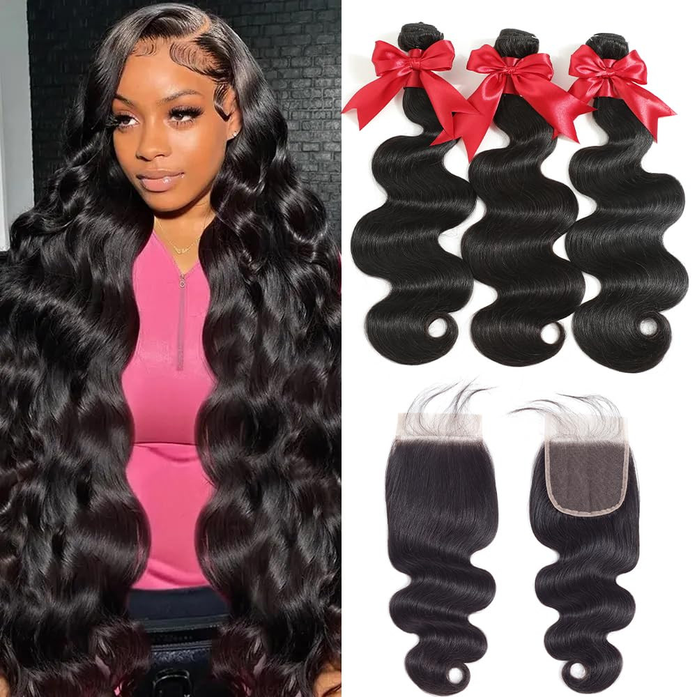 12A Human Hair Bundles with Closure 16 18 20 with 14 Inch Brazilian Body Wave 3