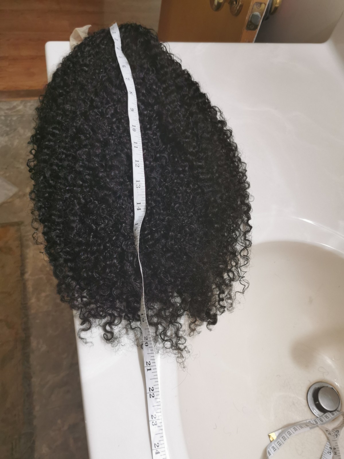 Quality Natural Black Jerry Curly Human Hair Glueless Closure Wig 24″ Handmade