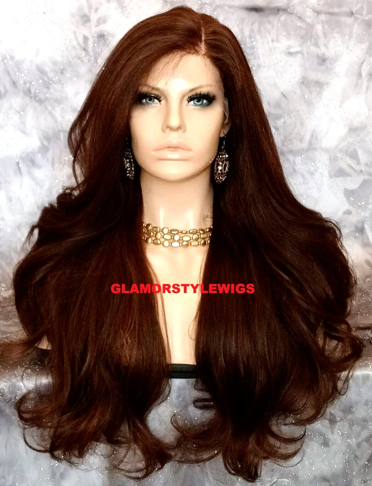 LACE FRONT FULL WIG LONG WAVY LAYERED SIDE PART BROWN AUBURN MIX HEAT OK 4.27.30