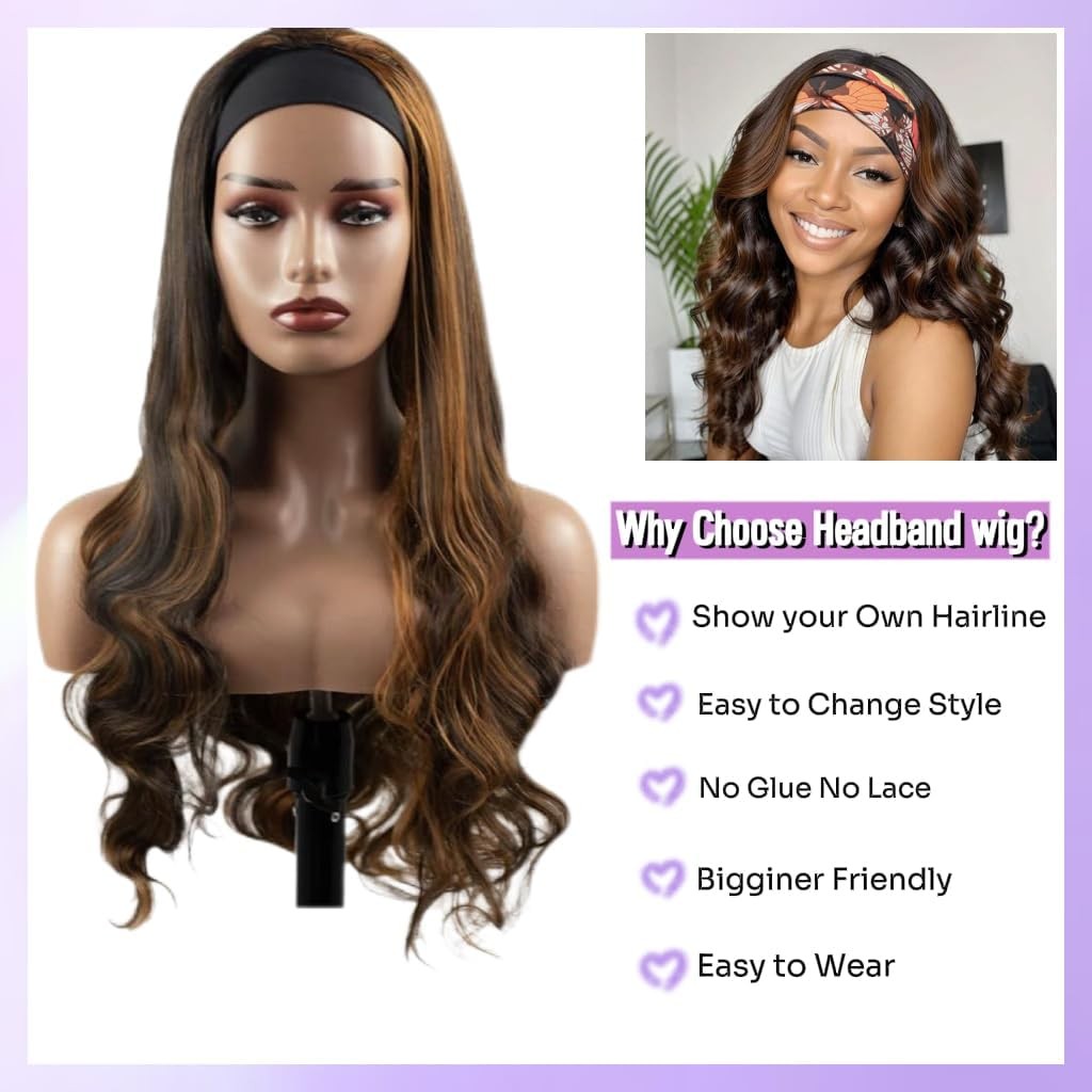 Prisyfab Headband Wig Human Hair Body Wave Headband Wigs For Black Women Human