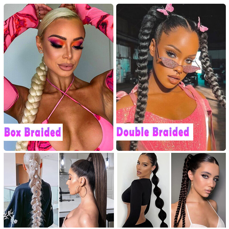 US 100% Natural As Human False Braided Ponytail Wrap On Hair Extensions Hair Tie