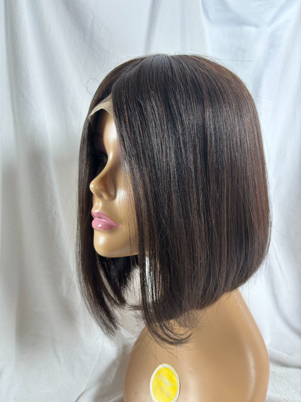100% Human Hair Wig 12” BOB Hand Knotted Swiss lace Top And Front, Wefts Back
